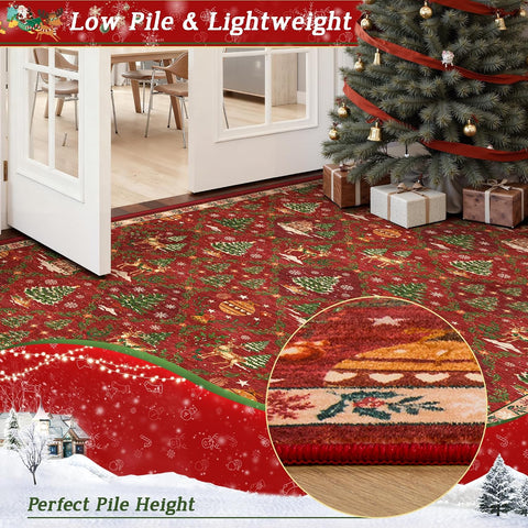 Madane Christmas Area Rug 2x3, Red Entryway Xmas Carpet Holiday Decor