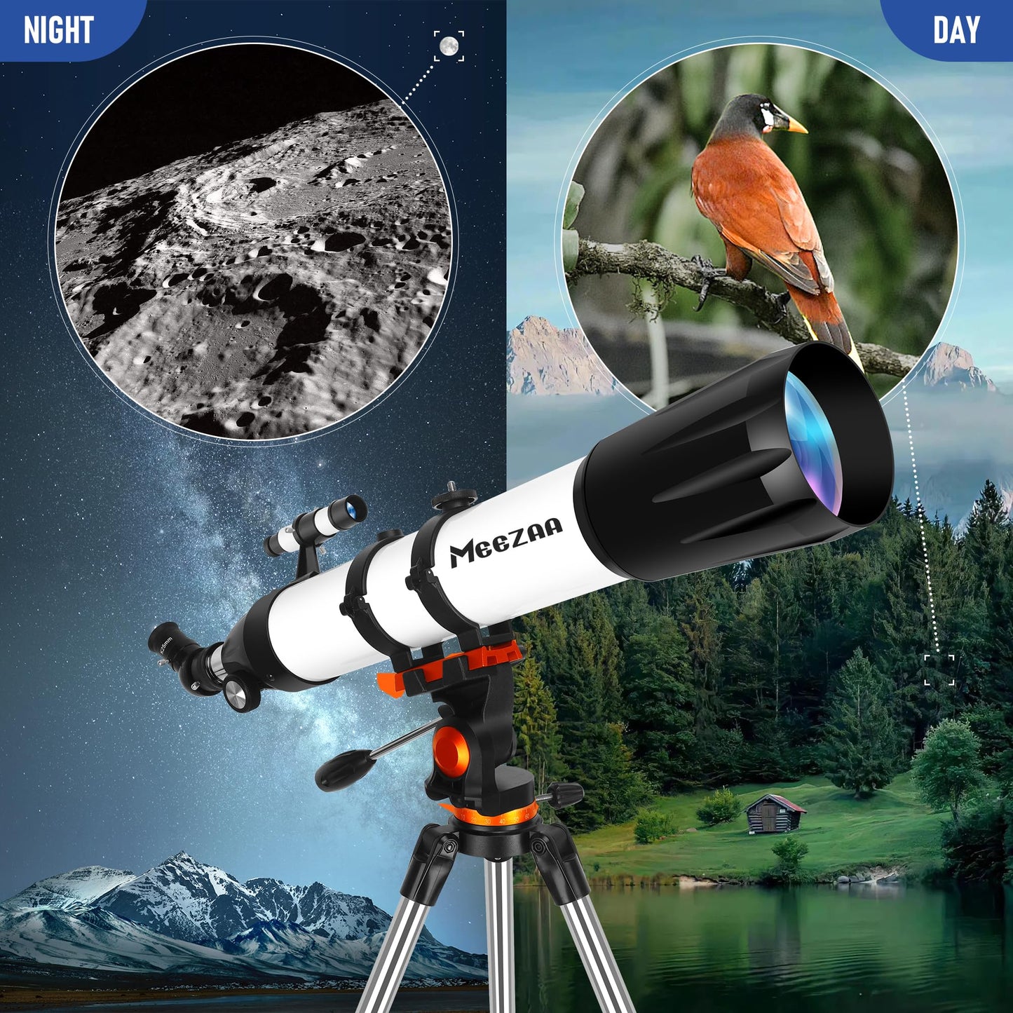 MEEZAA Telescope, Astronomy Telescope for Adults High Powered, 90mm Aperture 800mm Professional Refractor Telescopes for Kids & Beginners, Multi-Coated High Transmission with Phone Adapter Carry Bag