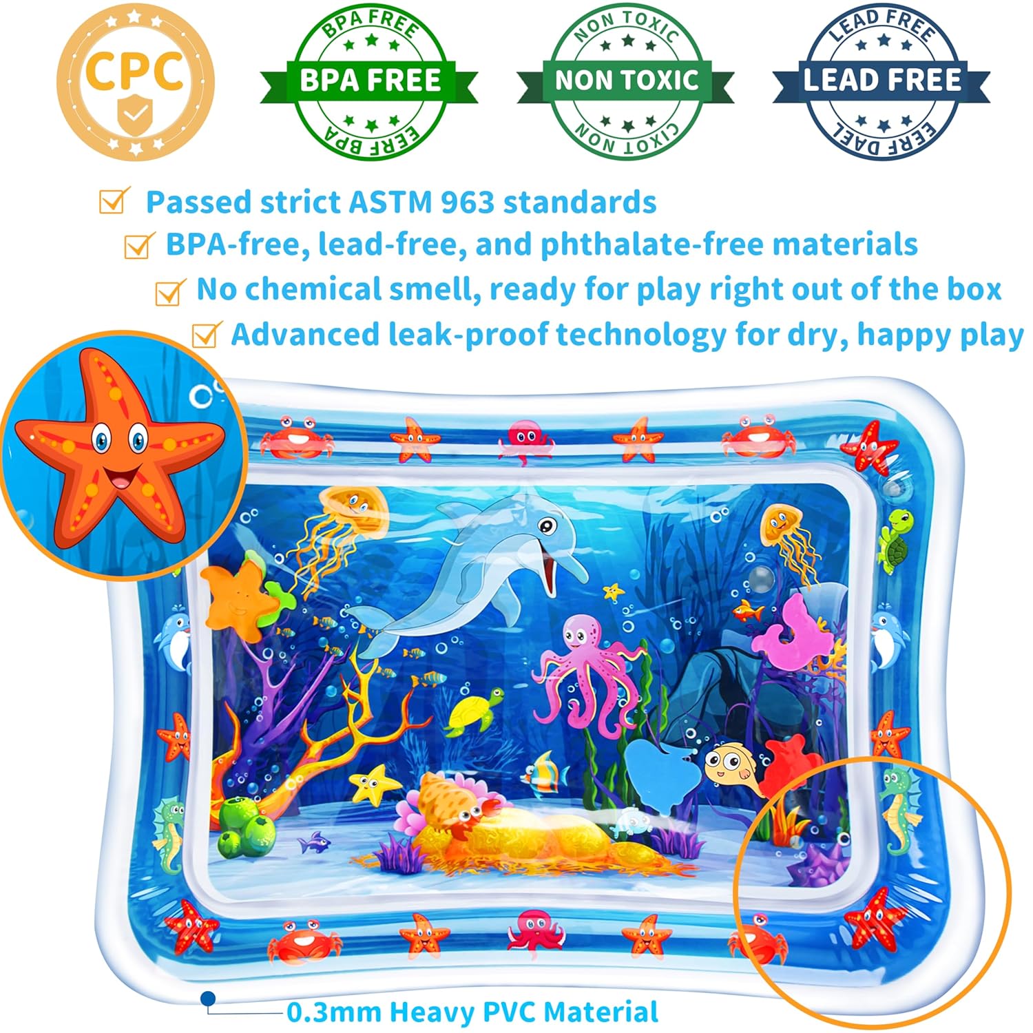 Yeeeasy Tummy Time Water Mat丨Inflatable Tummy Time Water Play Mat for Babies, Infants and Toddlers 3 to 24 Months Promote Development Toys Baby Toys essentials and Gifts