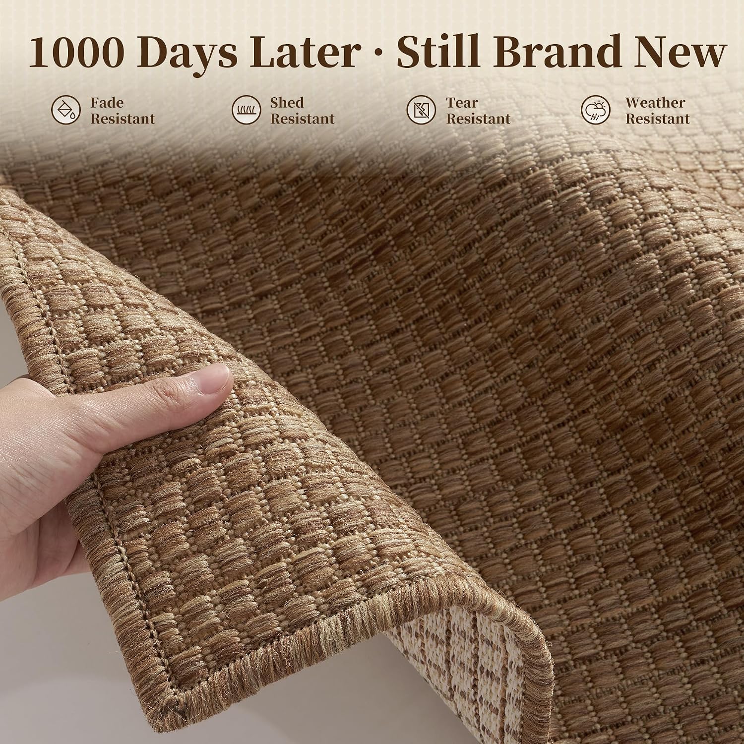 PADOOR-Outdoor Rug-Patio Rug 5x7 ft Polypropylene Indoor Outdoor Rugs Outdoor Carpet for Patio Deck Balcony Porch, Textured Weave, Durable for High Traffic, Fade-Resistant, Modern Neutral Brown