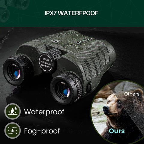 12x30 Compact HD Binoculars for Adults and Kids High Powered - Large View Binoculars with Clear Low Light Vision - Super Bright Lightweight & Waterproof Binoculars for Bird Watching Travel Hunting