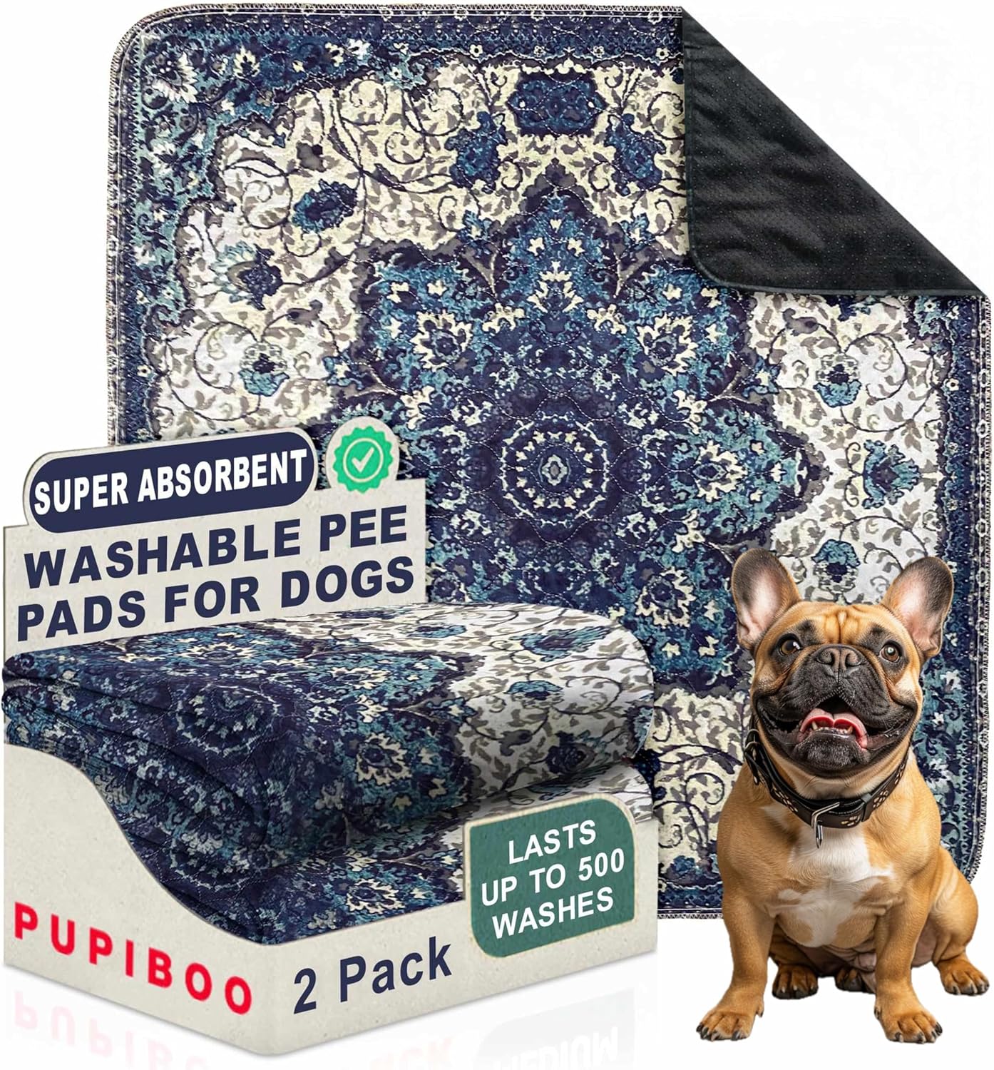 PUPIBOO Washable Pee Pads for Dogs & Cats 54x 54 Super Absorbent Reusable Puppy Training Pads - 100% Waterproof, Leak-Proof, Non-Slip Pet Pads for Housebreaking, Whelping & Indoor Floor Protection