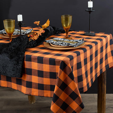 DII Buffalo Check Collection, Classic Farmhouse Tablecloth, 60 x 84, Orange & Black
