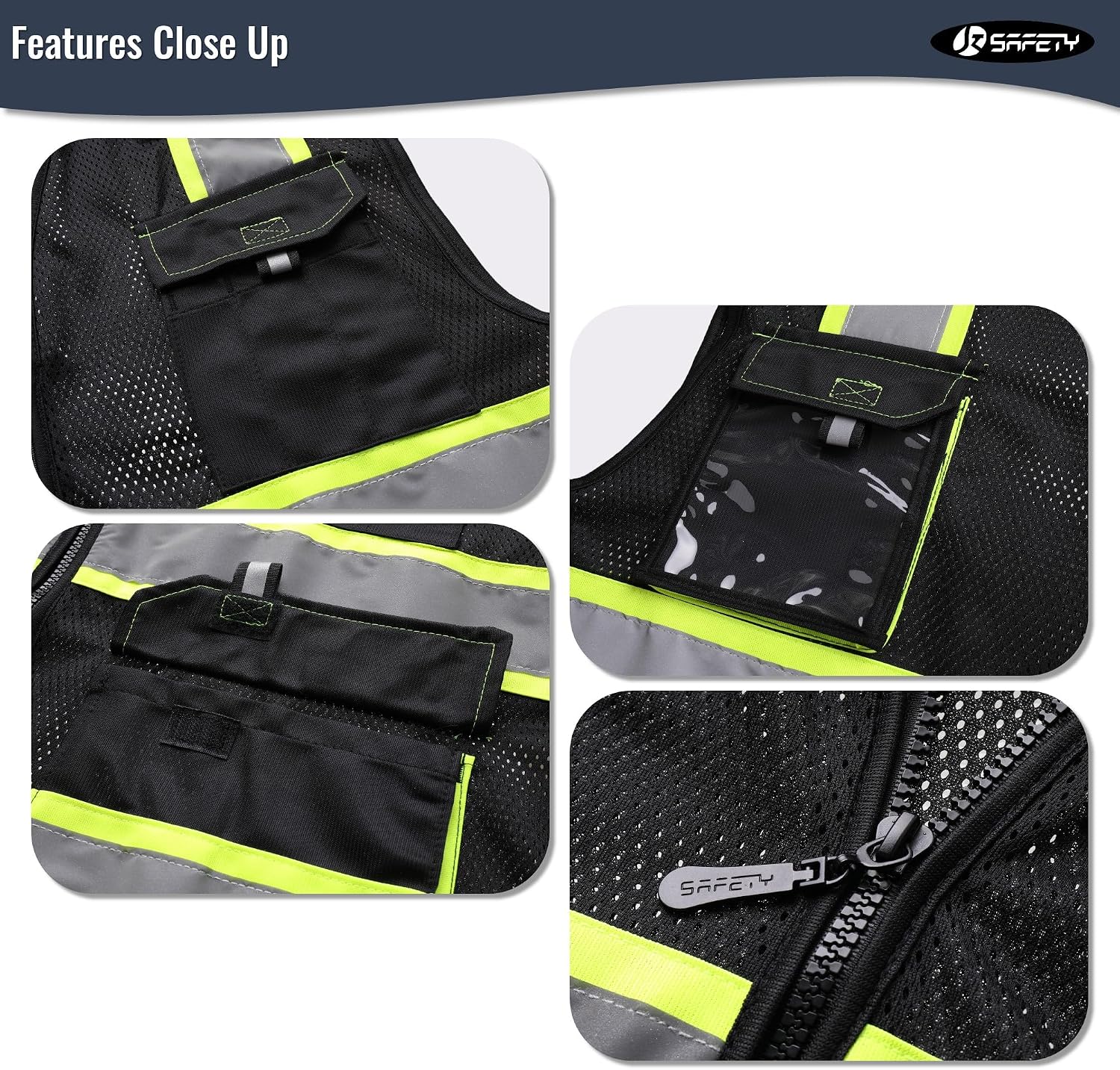 JKSafety Safety Vest for Men Women Hi Vis Reflective Vest JK220 Black 2XL