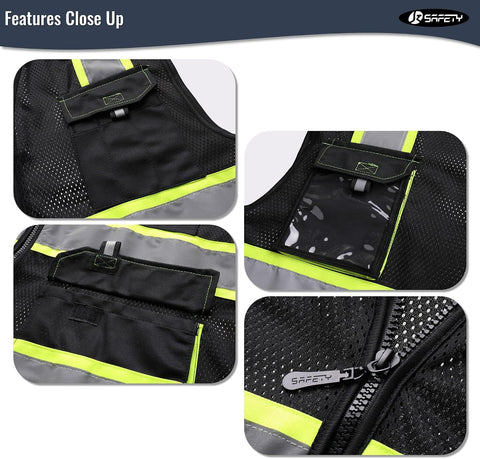 JKSafety Safety Vest for Men Women Hi Vis Reflective Vest JK220 Black 2XL