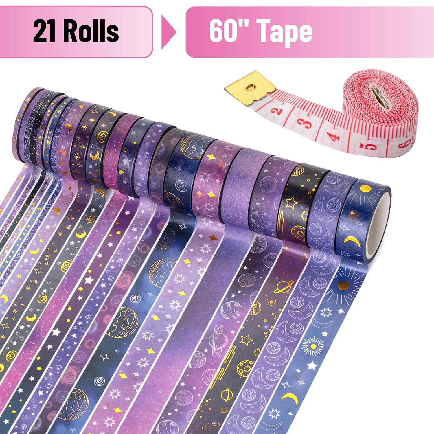 Mr. Pen- Washi Tape Set, 21 Rolls, Assorted Sizes, 5.5 Yards/Roll