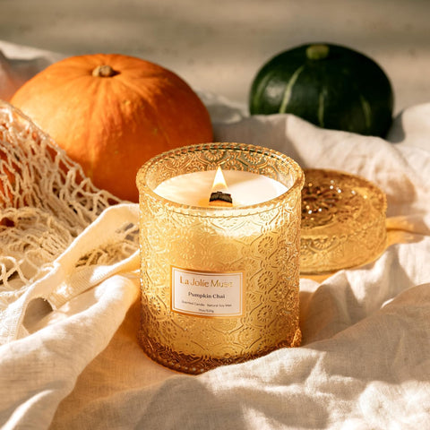 LA JOLIE MUSE Pumpkin Chai Scented Candles for Home, 19 oz Natural Soy Wax
