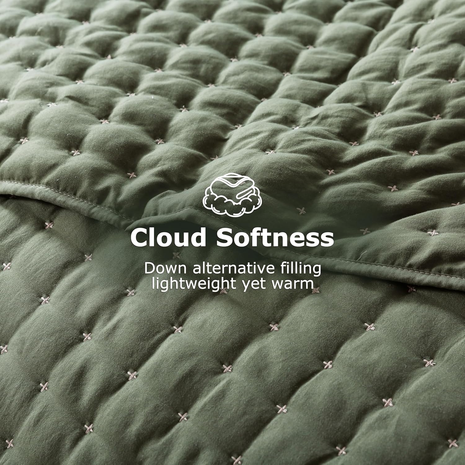 WDCOZY Cloud Soft Quilt Set, Oversized King Size, Moss Green 116x106 inches
