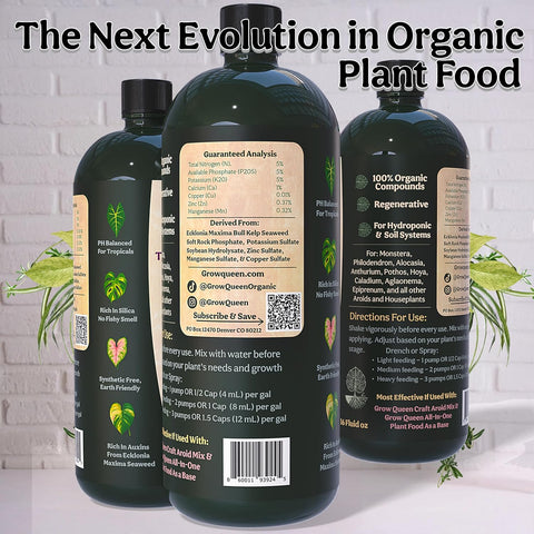Organic Liquid Indoor Plant Food, Houseplant, Tropical & All-Purpose Indoor Plant Fertilizer, Organic Liquid Fertilizer 5-5-5 with Sea Kelp, 8oz Treats 50 Gallons