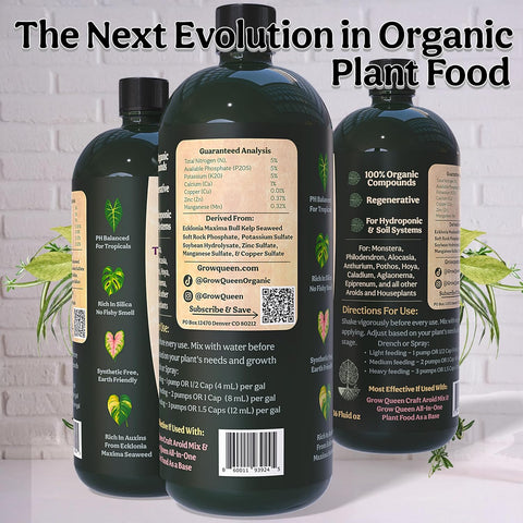 Organic Liquid Indoor Plant Food, Houseplant, Tropical & All-Purpose Indoor Plant Fertilizer, Organic Liquid Fertilizer 5-5-5 with Sea Kelp, 12oz Treats 75 Gallons