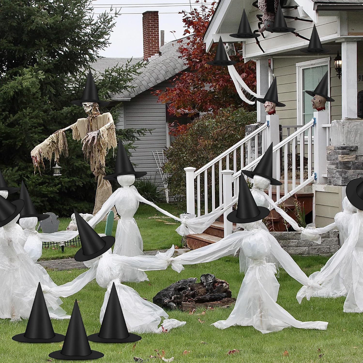 Luces 24 PCS Witches Hats Halloween Decor, Thick Hanging Witch Front Porch