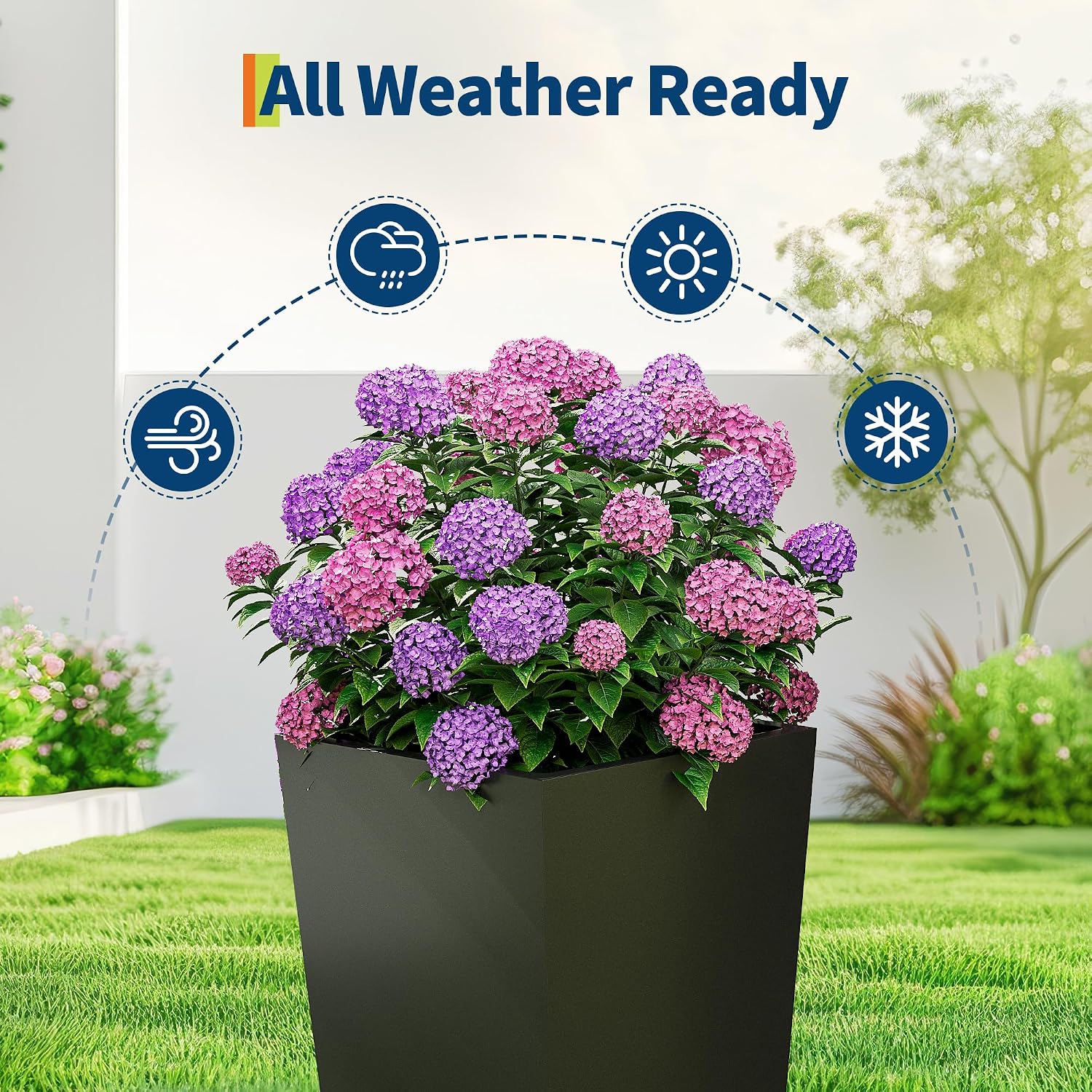 Garvee 30" Tall Planters Set of 2, Outdoor & Indoor Black Planter Pots, High Front Porch Planter Pots with Drainage Holes & Water Level Monitor & Inner Bucket, Black
