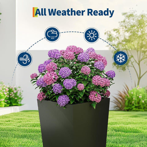 Garvee 30" Tall Planters Set of 2, Outdoor & Indoor Black Planter Pots, High Front Porch Planter Pots with Drainage Holes & Water Level Monitor & Inner Bucket, Black