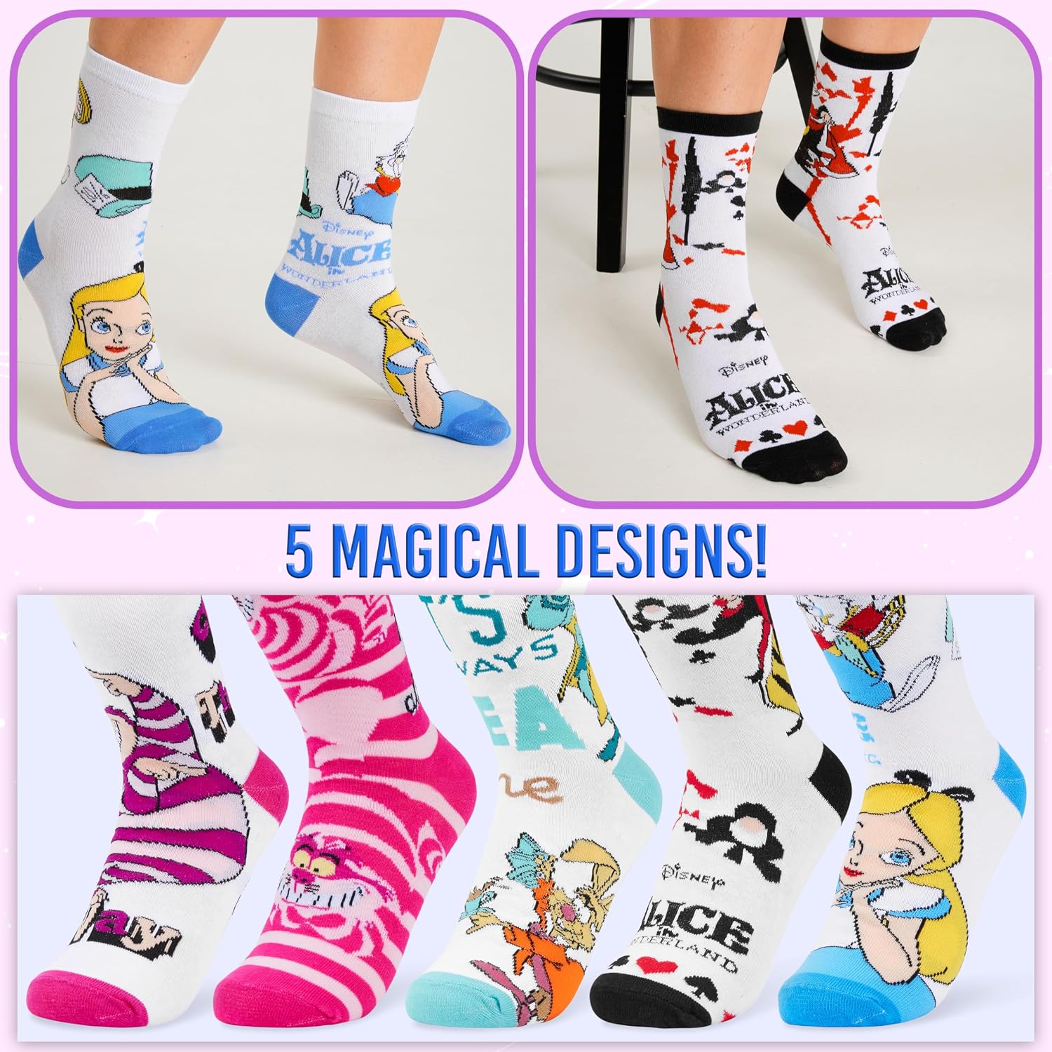 Disney Socks 5 or 6 Pack, US Size 4‑9, Soft and Breathable Novelty Socks Gifts for Women, Wife, Girlfriend