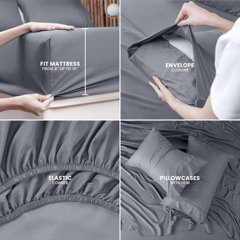 Utopia Bedding King Bed Sheets Set - 4 Piece Bedding - Brushed Microfiber - Shrinkage and Fade Resistant - Easy Care (King, Grey)