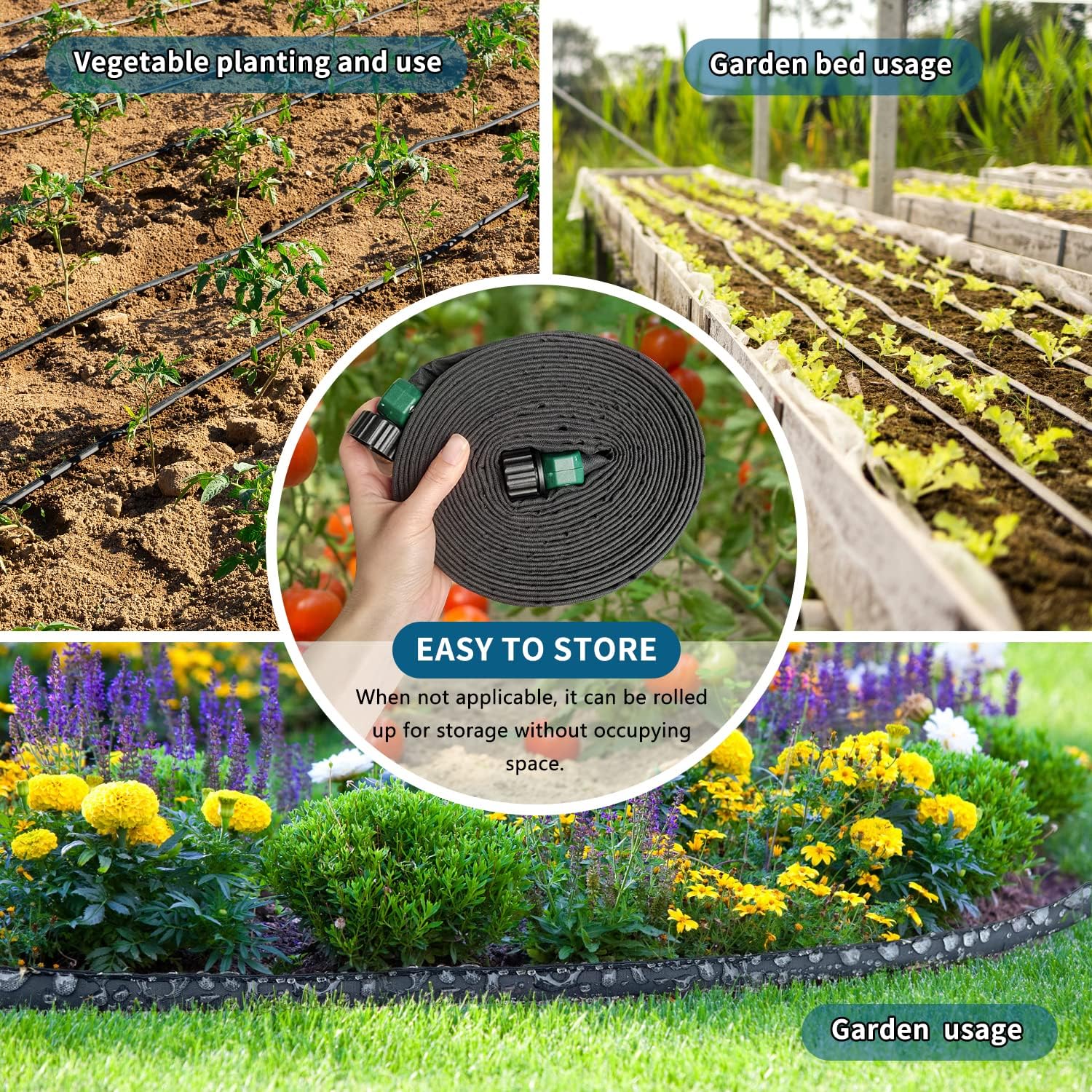 3-Pack Flat Soaker Hose 50 ft for Garden Watering Linkable