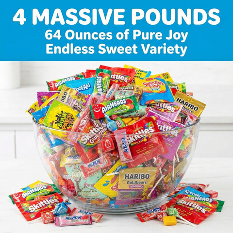 Candy Variety Pack - Assorted Candy Party Mix - 4 LB Bag - Sweets Assortment - Bulk Individually Wrapped - Pinata Candies - Mixed Candies - Queen Jax - Deluxe Mix - July 4th (Pack of 4)