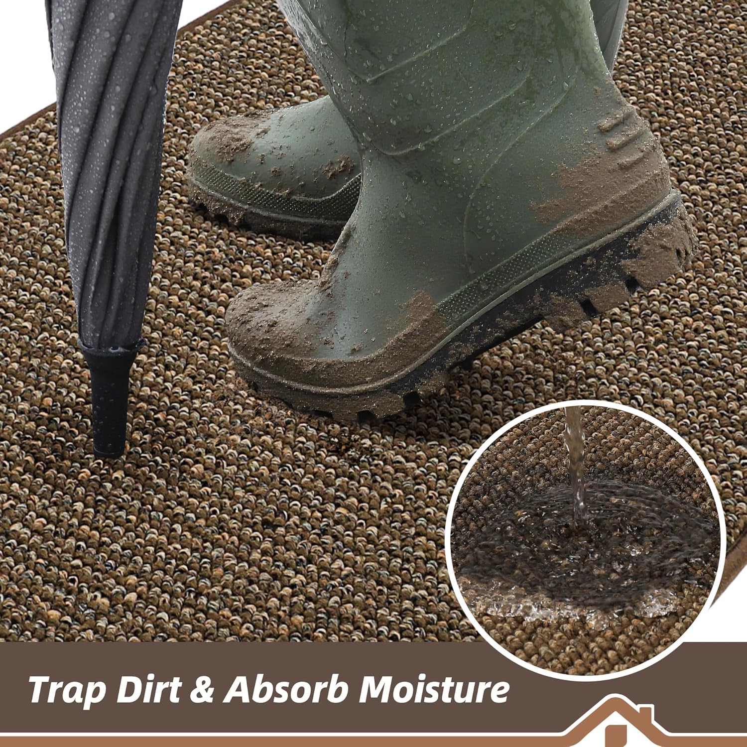 BEQHAUSE Dirt Trapper Door Mat 32" x 48", Non-Slip Washable Doormats, Brown