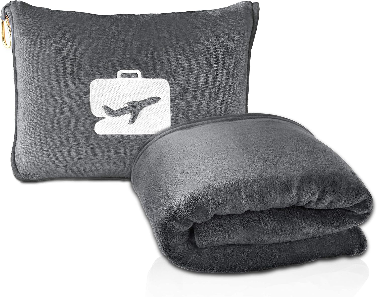 EverSnug Travel Blanket and Pillow - Premium Soft 2 in 1 Airplane Blanket with Soft Bag Pillowcase, Hand Luggage Sleeve and Backpack Clip (Grey)