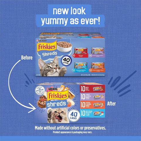 Purina Friskies Wet Cat Food Variety Pack, Shreds, 40 Pack 5.5 oz Cans