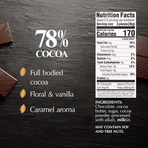 Lindt EXCELLENCE 78% Cocoa Dark Chocolate Candy Bar, 3.5 oz., 12 Pack