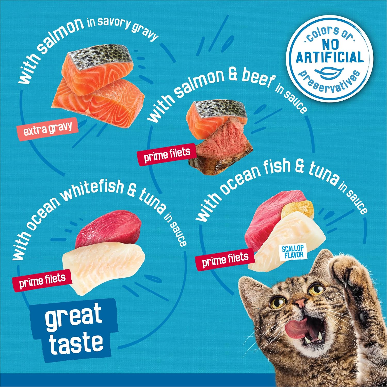 Purina Friskies Wet Cat Food Variety Pack Fish-A-Licious Extra Gravy, Prime Filets and Tasty Treasures - (Pack of 32) 5.5 oz. Cans