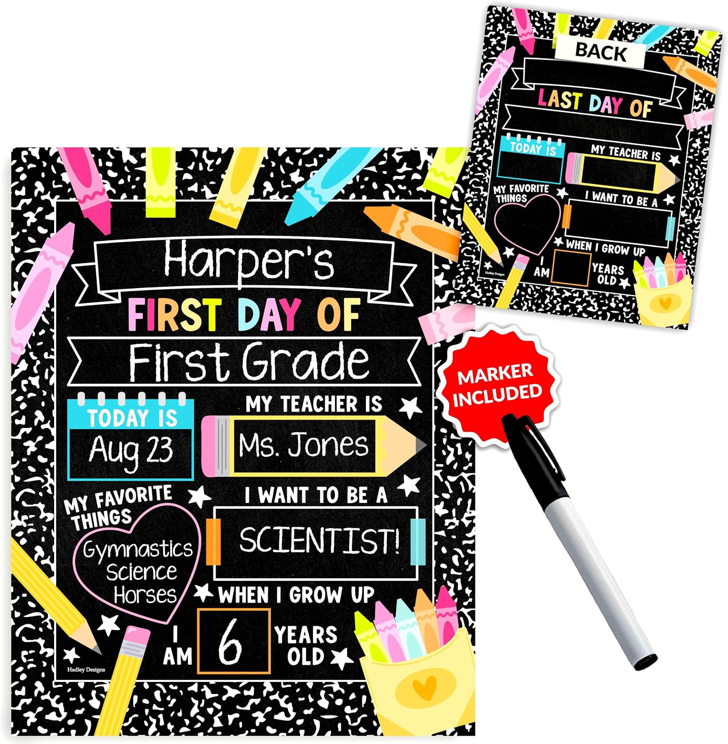 My First Day of School Board with Marker, 11"x 14" Back to School Board