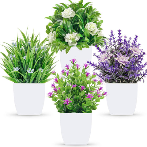 Der Rose 4 Pack Fake Flowers Fake Plants for Spring Office Desk Decor