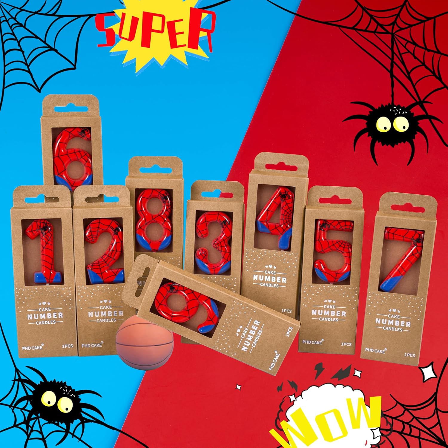 PHD CAKE 2.76 Inch Number 4 Spider Birthday Candles, Spider Cartoon Themed Number Candles, Cake Number Candles, Party Celebration