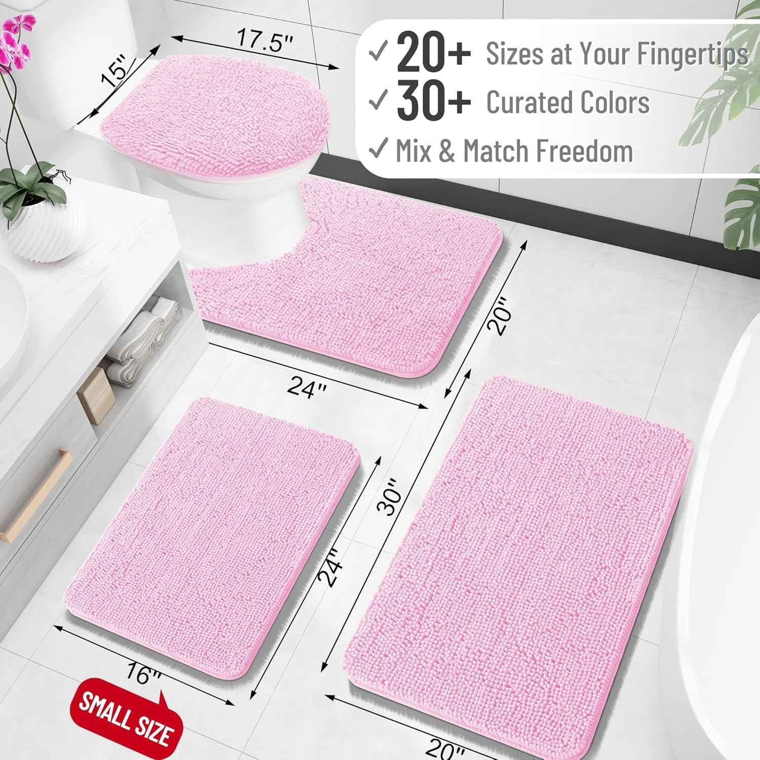 OLANLY Toilet Rugs U-Shaped 24x24, Soft Absorbent Chenille Contour Rugs