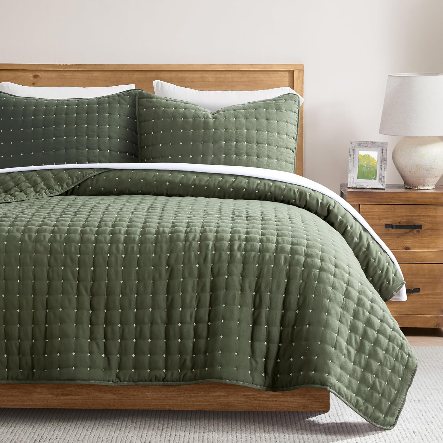 WDCOZY Cloud Soft Quilt Set, Oversized King Size, Moss Green 116x106 inches