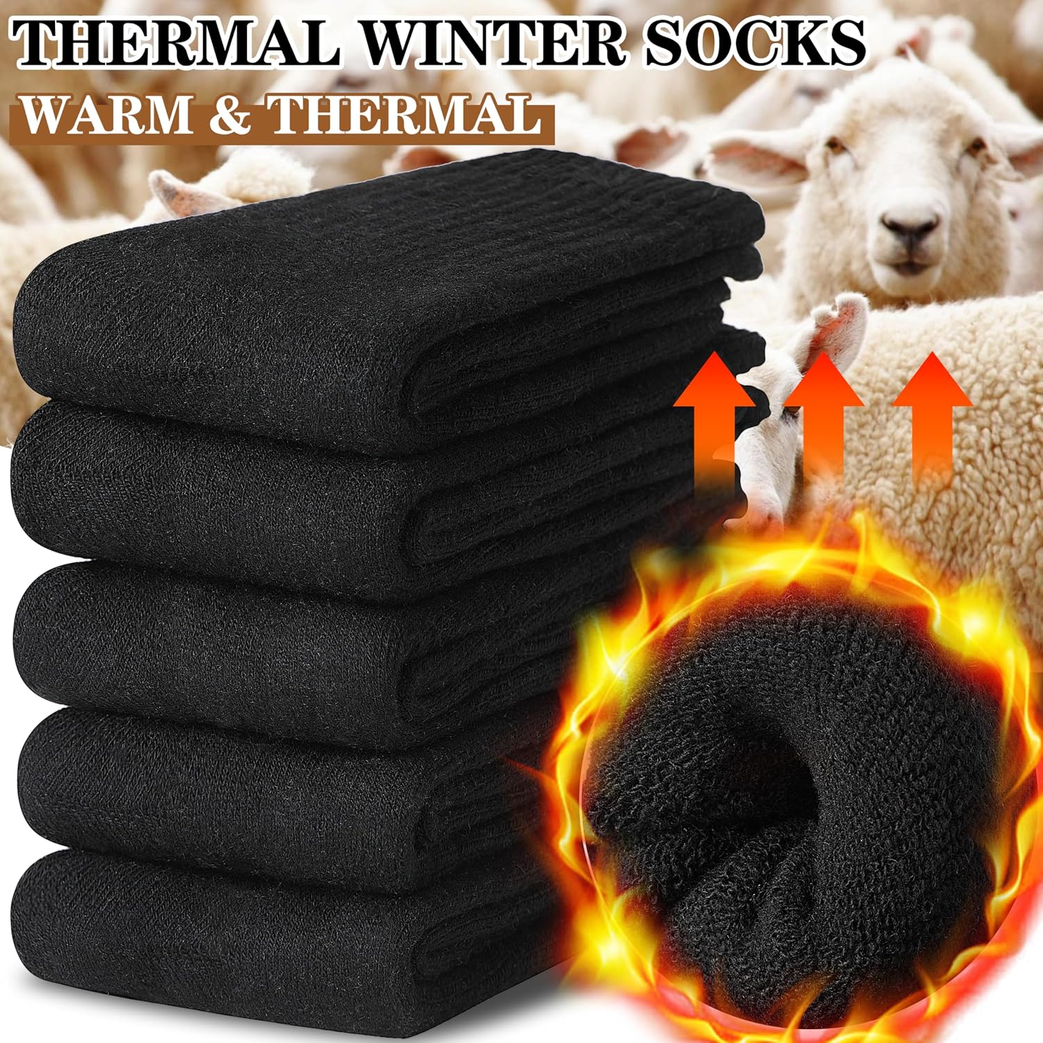 MOGGEI 5 Pairs Womens Merino Wool Socks Hiking Warm Winter Thick Thermal Crew Cozy Cabin Ladies Gift Comfy Boot Work Socks