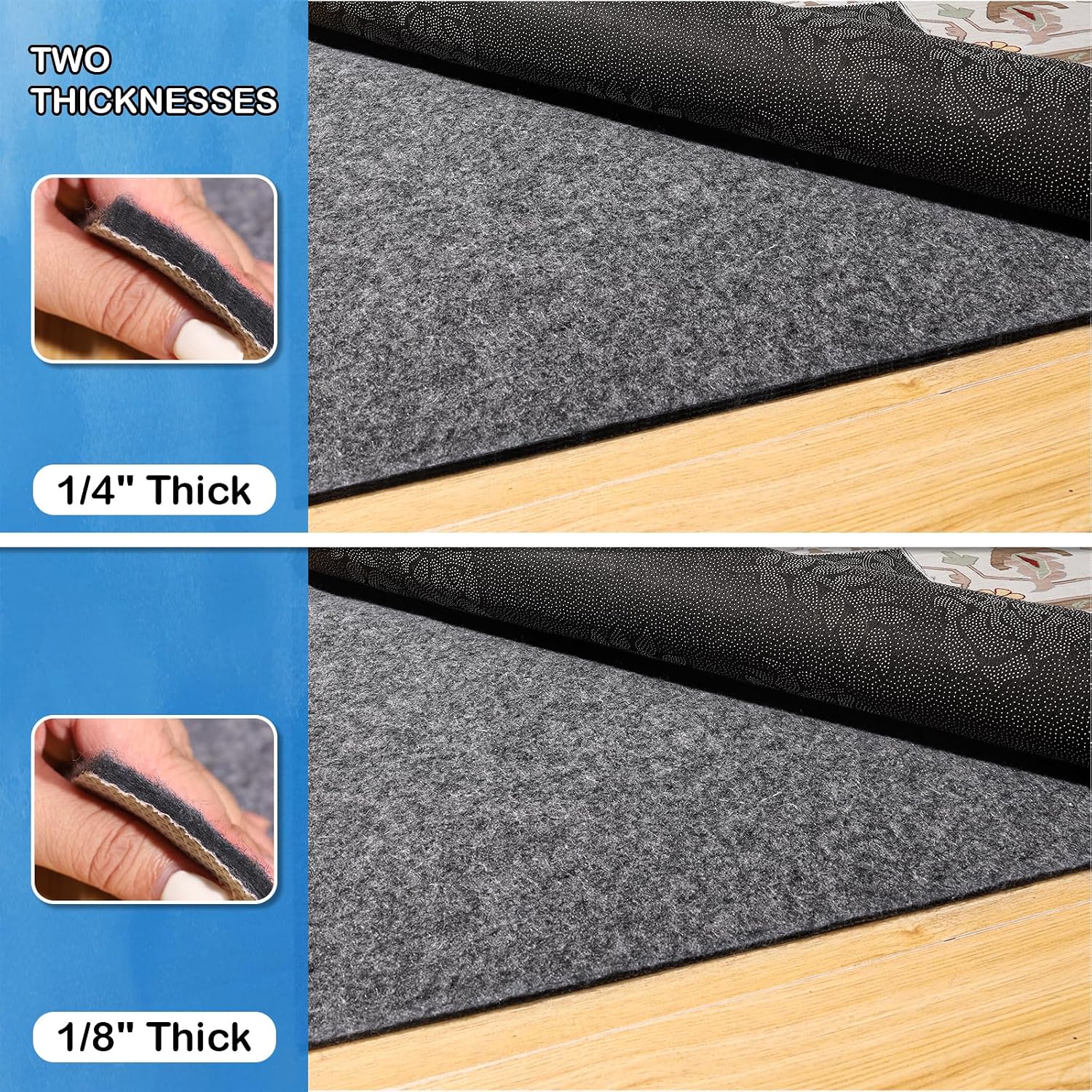 Non-Slip Rug Pads 8 x 10 ft, 100% Waterproof Extra Large Area Rugs Non Skid Rug Pad for All Floors and Finishes Durable Hardwood Floor Protective Felt Keeps Rugs in Place, Safe and Secure