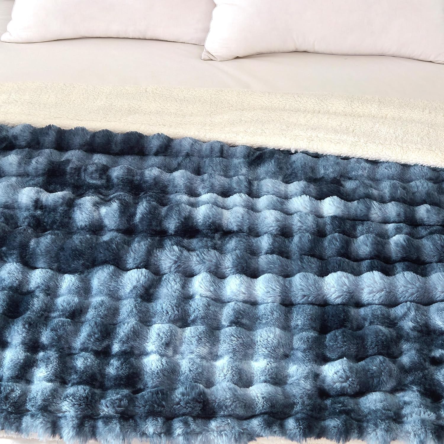 60"x80" Ultra-Soft Fuzzy Faux Fur Twin Blanket, Dark Blue Tie Dye