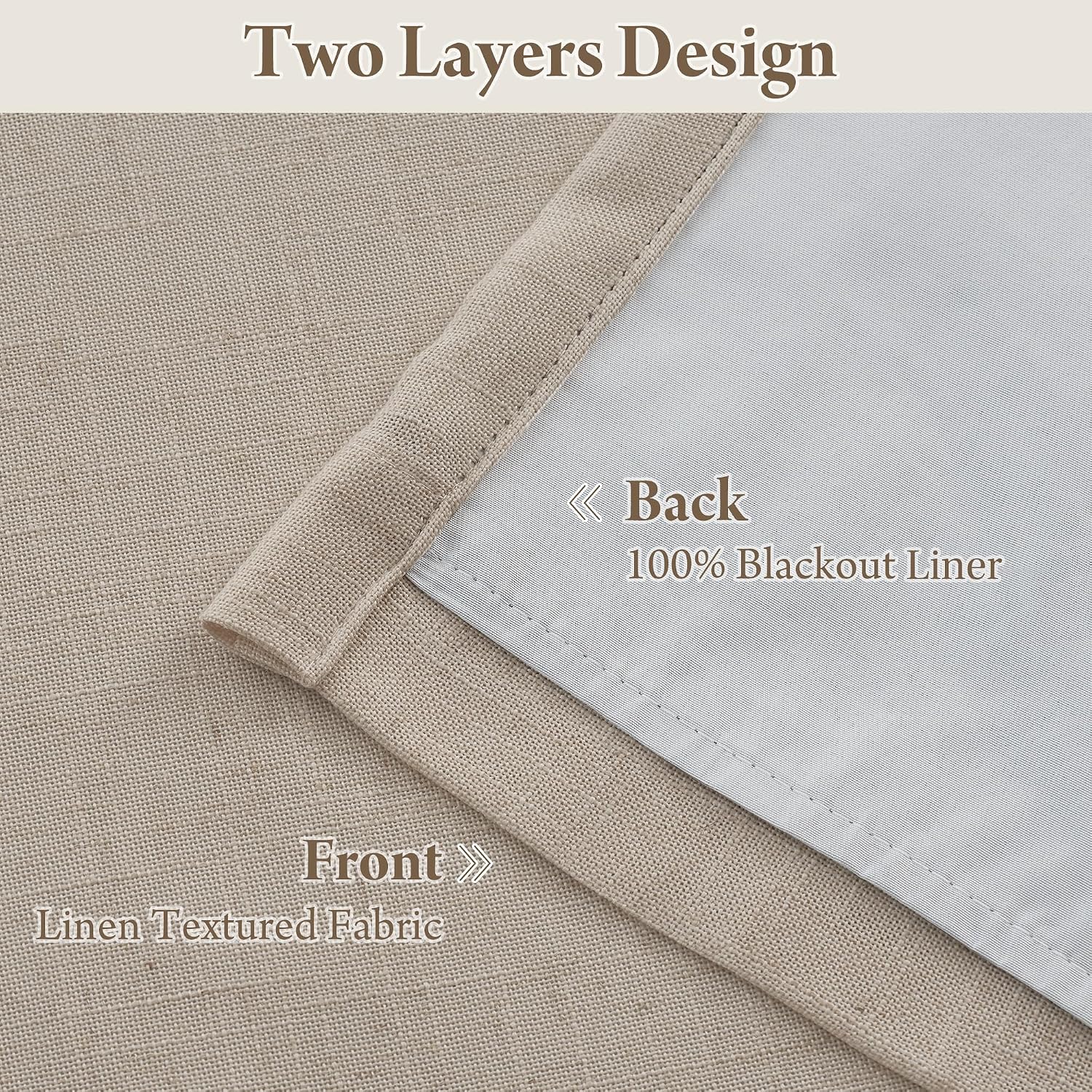 RYB HOME Linen Blackout Curtains 96 inches Long, 100% Blackout Noise Reducing Thermal Insulated Natural Textured Curtains for Farmhouse Dining Room, Taupe, 40" W x L96 L, 2 Panels Set