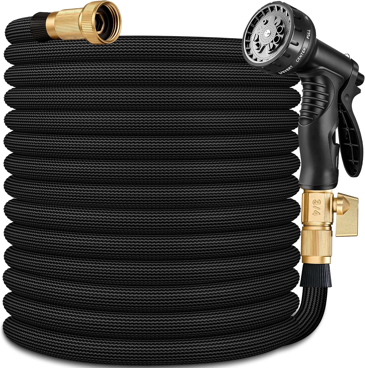 Flexible Garden Hose 25 FT, Ultra Lightweight Water Hoses 25FT w/10 Function Sprayer and 3/4" Brass Fittings, Kink-Free, Sturdy, Abrasion Resistant for Yard, Lawn, Outdoor and Gardening(Black)