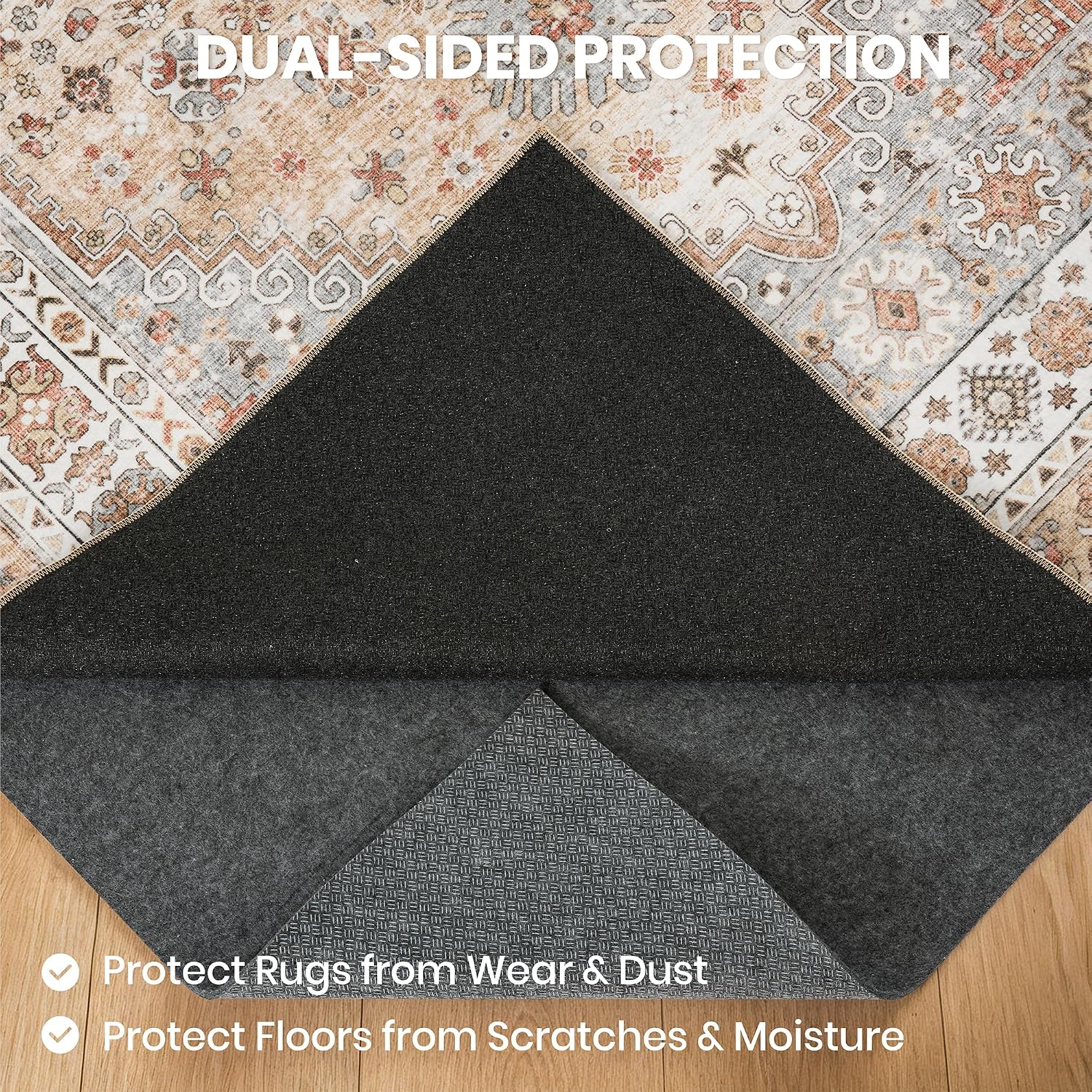 zesthome Rug Pad 5x7-1/4 Thick, Felt and Rubber Backing, Under Area Rug Protective Cushioned Pads, Keep Rugs Safe and in Place, Non Slip Rug Pads for Hardwood Floors and Finishes(5'x7', Black)