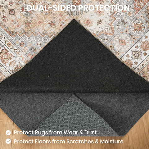 zesthome Rug Pad 5x7-1/4 Thick, Felt and Rubber Backing, Under Area Rug Protective Cushioned Pads, Keep Rugs Safe and in Place, Non Slip Rug Pads for Hardwood Floors and Finishes(5'x7', Black)