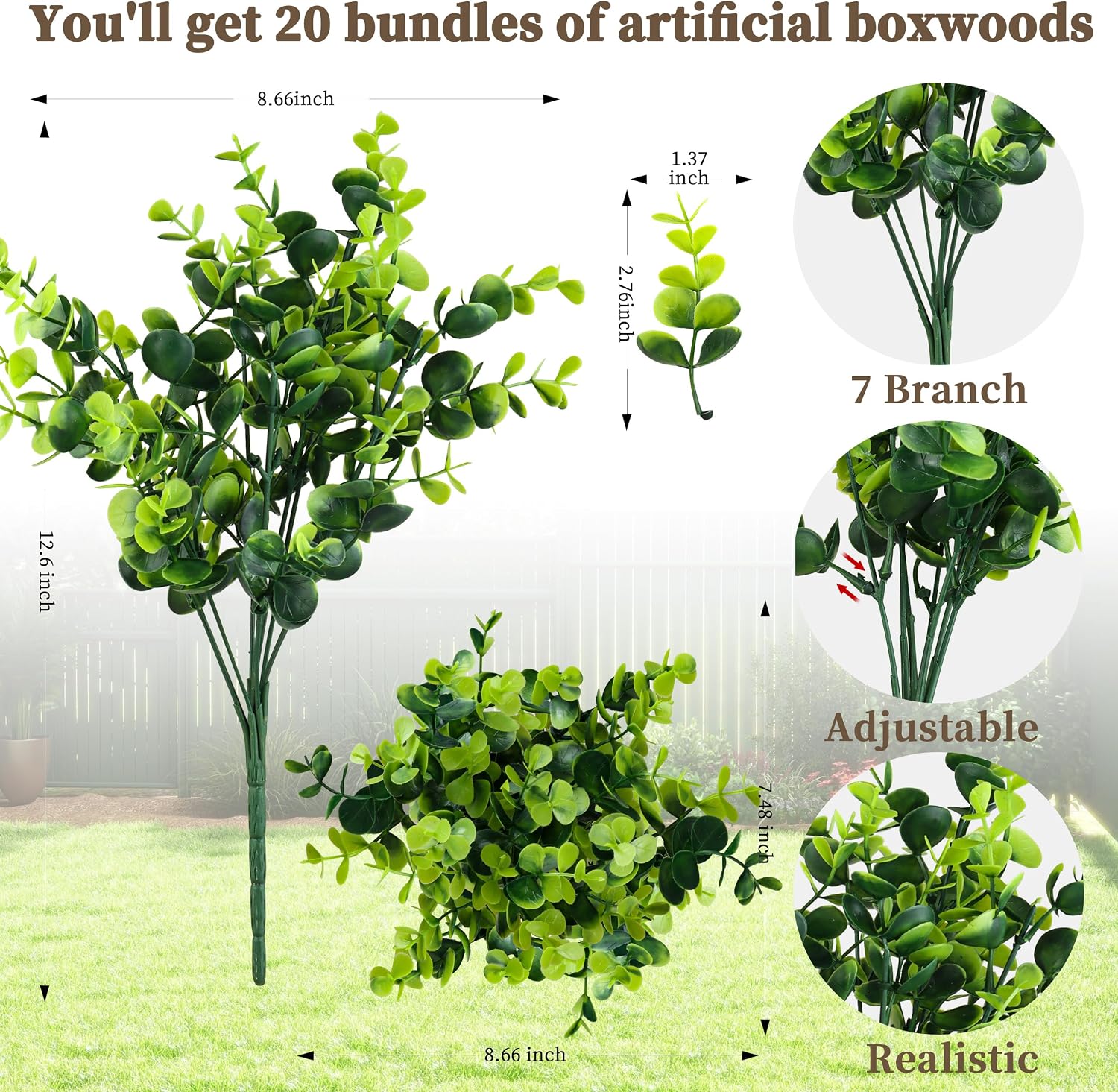 ColoPlay 20 Bundles Artificial Greenery Boxwood Plants, Fake Outdoor Plants