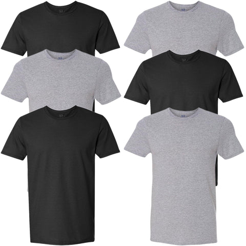 Fruit of the Loom Men's Eversoft Cotton Stay Tucked Crew T-Shirt, Regular-6 Pack Black/Grey, l