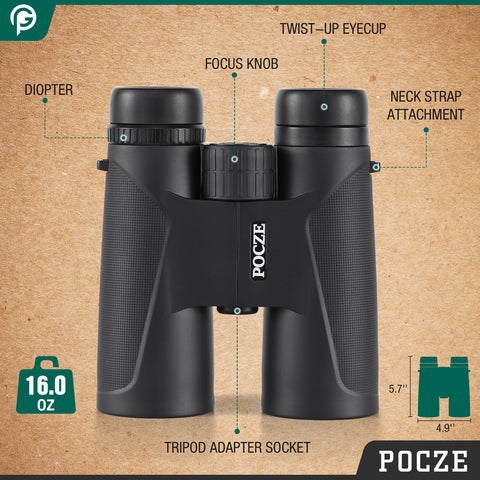 Binoculars for Adults, 12x42 Waterproof and Durable Binoculars with Multi-Coated Optics and Protective Rubber Armor, Lightweight Binocular for Bird Watching, Outdoor Sports, Hunting, Travel