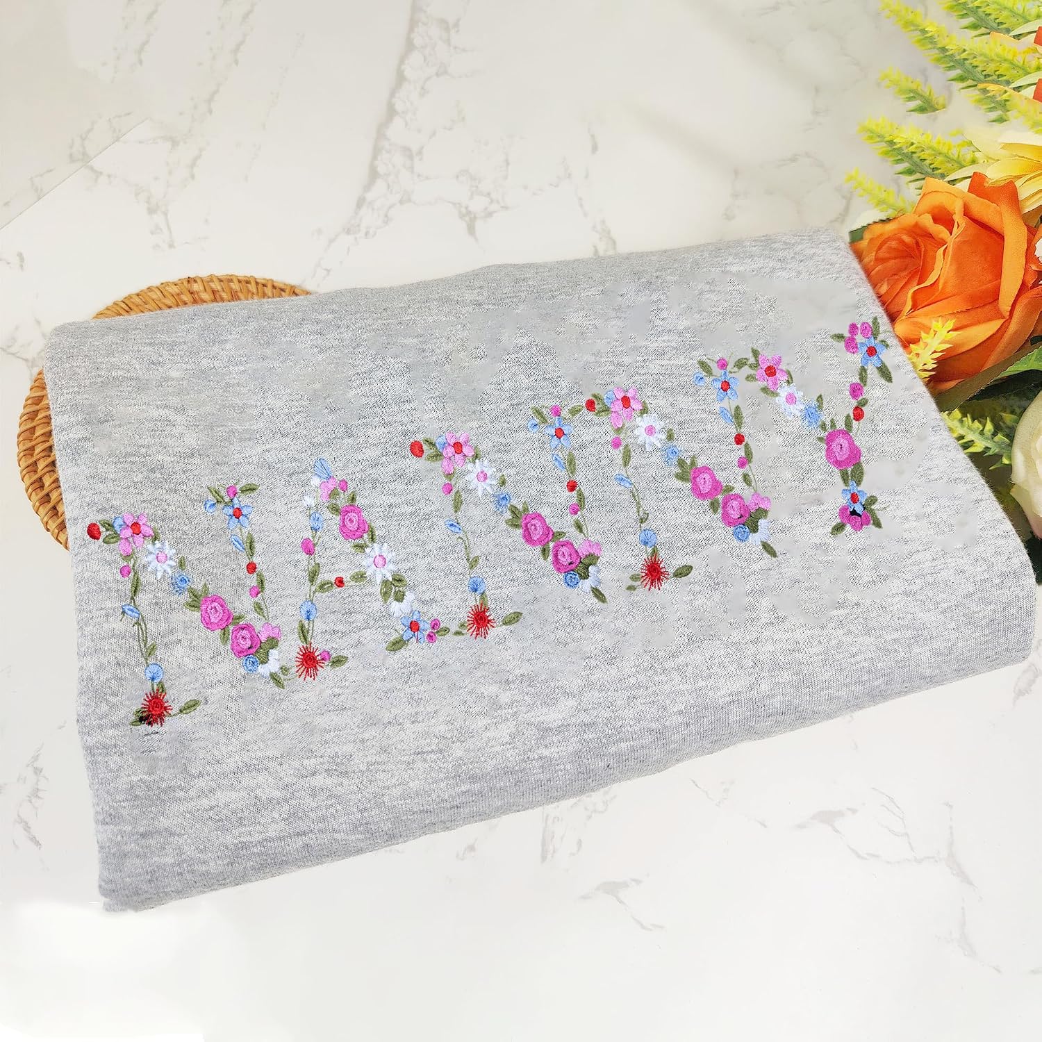 Embroidery Nanny Sweatshirts For Women Gift Sweatshirt From Grandkids Nanny Flower Grandma Gift Mothers Christmas