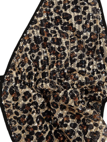 Verdusa Women's Cheetah Print Sequin Halter Top Y2K Going Out Crop Tops