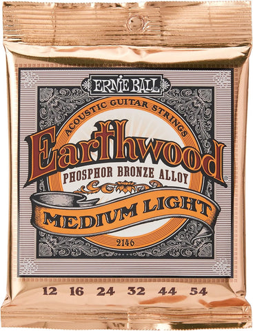 Ernie Ball Earthwood Medium Light Phosphor Bronze Acoustic Guitar Strings, 12-54 Gauge (P02146)