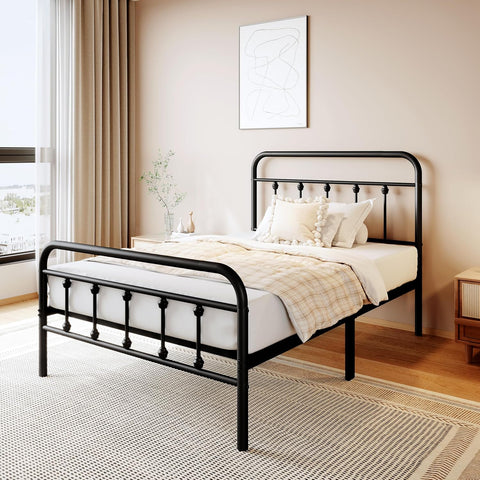 zunatu Twin Size Metal Bed Frame, Victorian Style Headboard and Footboard