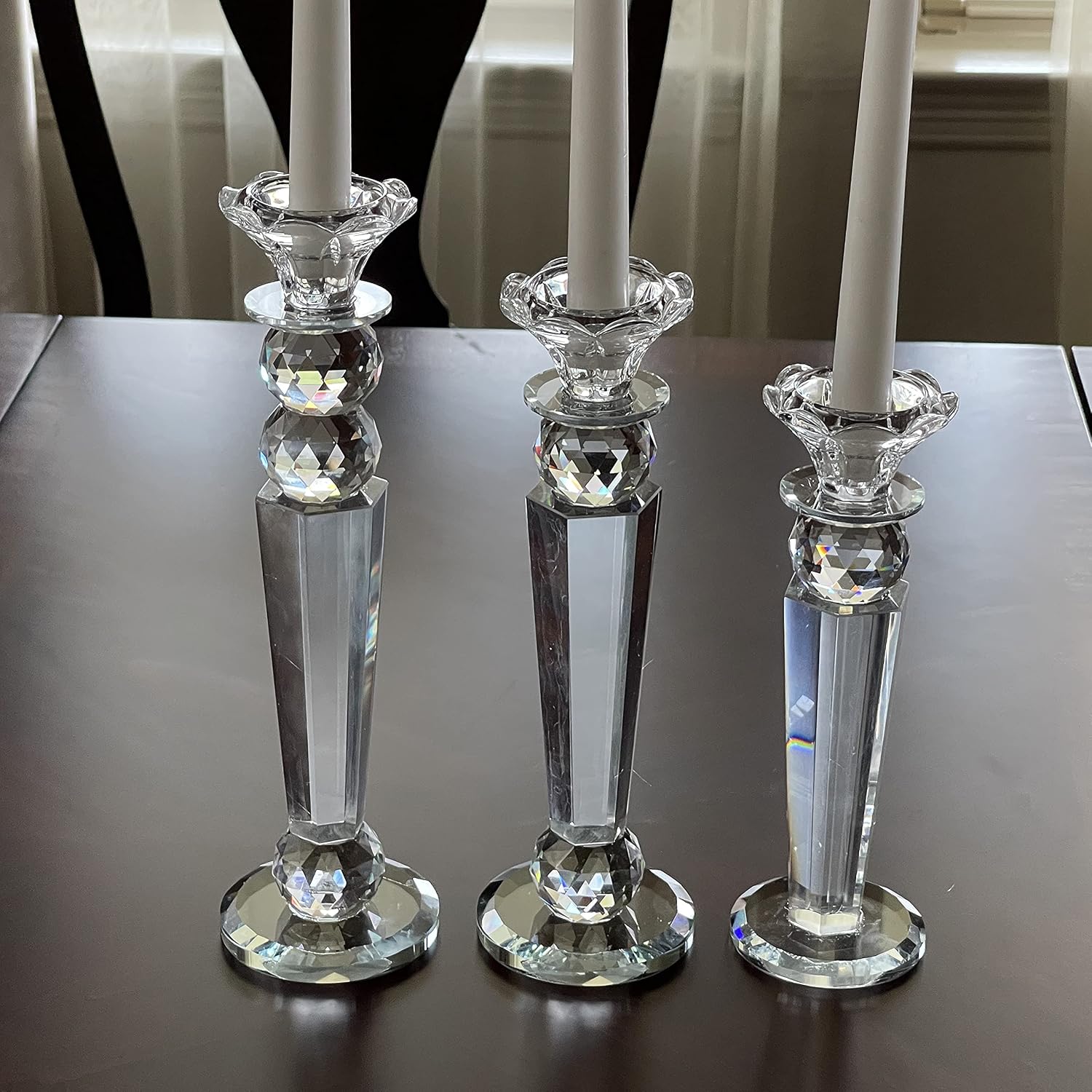 Allgala Set of 3 Crystal Glass Made Reverse Tapered Pillar and Hand Crafted Ball Candlesticks - 8.5,10,11 Inches -HD89154