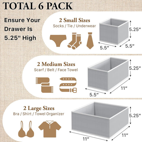 Simple Houseware Underwear Drawer Organizer, Set of 6, Gray