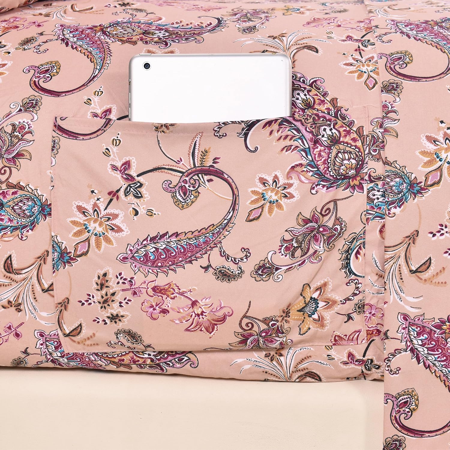 Elegant Comfort Luxury Soft Bed Sheets Paisley Pattern - 1500 Premium Hotel Quality Microfiber Softness Wrinkle and Fade Resistant (6-Piece) Bedding Set, Queen, Paisley Coral
