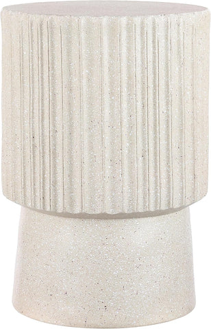 JONATHAN Y Louisa Outdoor Accent Table 19" Fluted Polyresin, Cream Terrazzo