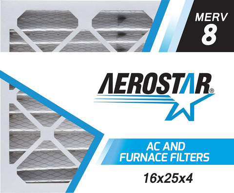 Aerostar Air Filter 16x25x4 MERV 8 AC Filter, HVAC, Furnace Filter, 6 Pack